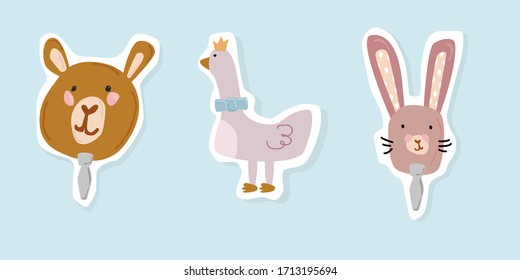 Cute baby shower in scandinavian style including trendy quotes and cool animal decorative hand drawn elements. Cartoon doodle kids illustration for nursery room decor, children design. Vector. Sticker