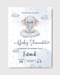Cute Baby Shower Watercolor Invitation Card Template
