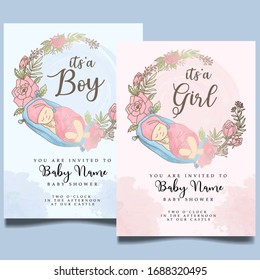 Cute Baby Shower Watercolor Invitation Editable Template