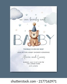 cute baby shower watercolor invitation card for baby and kids new born celebration