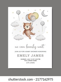 cute baby shower watercolor invitation card for baby and kids new born celebration