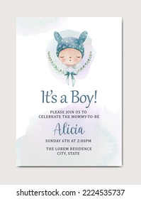 cute baby shower watercolor invitation template background