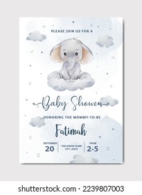 cute baby shower watercolor invitation card template