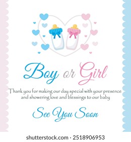 Cute baby shower watercolor invitation card for baby and kids new born celebration. Its a girl, Its a boy card with pink and blue balloon