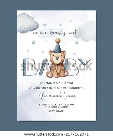 cute baby shower watercolor invitation card for baby and kids new born celebration