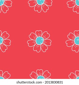 cute baby simple Repeat Daisy Flower Pattern with red background. Seamless floral pattern. Stylish repeating texture. 