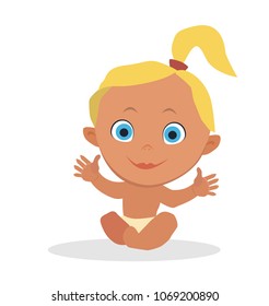 Vector Cartoon Illustration Cute Baby Sitting Isolated White Background