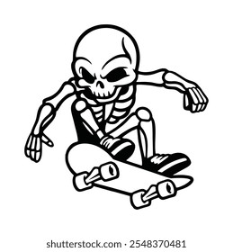 cute baby skull is playing skateboard ghost funny 