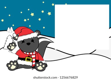 cute baby skunk cartoon xmas picture frame background card in vector format 