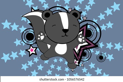 cute baby skunk jumping cartoon background in vector