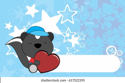 cute baby skunk valentine cartoon hug heart background in vector format 