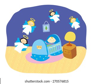 Cute Baby Sleeping around angels