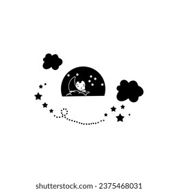 Cute baby sleeping in the cloud. icon vector design template in white background.
