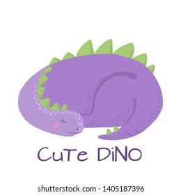 Cute baby sleeping dinosaur isolated on white background. Little dino for t-shirt, kids apparel, poster, nursery or etc. Vector Illustration.