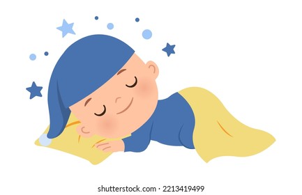 Cute baby sleeping illustration. Flat vector cartoon design