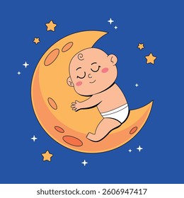 Cute baby sleeping in the moon
