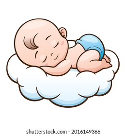 Cute baby is sleeping on the cloud. vector graphic illustration. Individually on a white background.