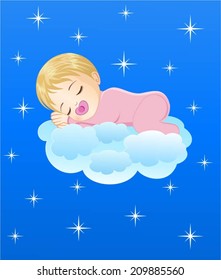 Cute baby sleeping on the cloud