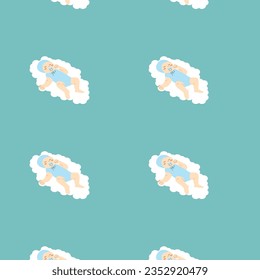 cute baby sleeping on a cloud - pattern with boy