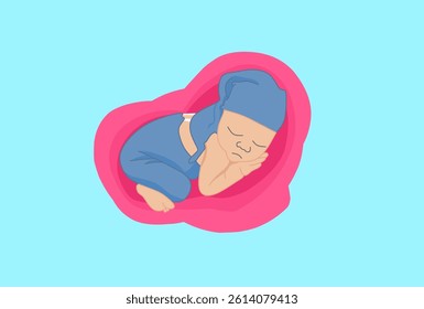 Cute baby sleeping on a cloud isolated.Concept of newborn comfort sleep. Vector illustration
