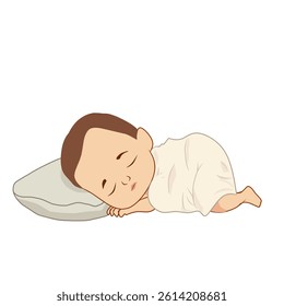 Cute baby sleeping peacefully on a pillow, wrapped in a white blanket. Adorable infant illustration representing rest, comfort, and innocence