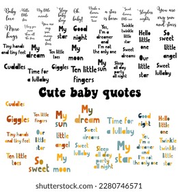 Cute baby sleeping quotes set for nursery interior design. Vector illustration.