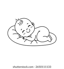 Cute Baby Sleeping Vector Image, Happy Baby Sleep Outline Linear Vector Image, Decorative element Toddler Baby Sleeping Vector Illustration Image.