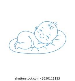Cute Baby Sleeping Vector Image, Happy Baby Sleep Outline Linear Vector Image, Decorative element Toddler Baby Sleeping Vector Illustration Image.