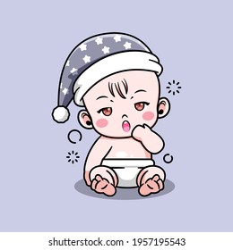 Cute baby with sleepy expression with sleeping hat