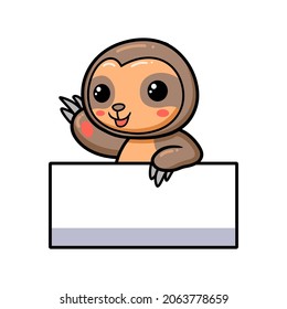 Cute baby sloth cartoon with blank sign