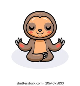 Cute baby sloth cartoon meditating in lotus position