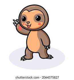Cute baby sloth cartoon waving hand