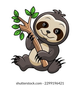 Cute baby sloth on tree branch