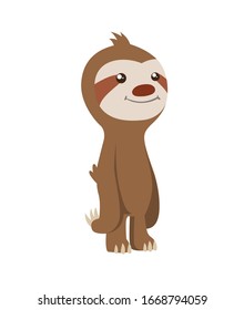 Cute baby sloth standing. Vector funny sloth