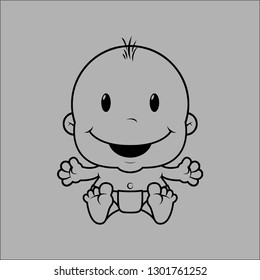 cute baby smiling cartoon line art vector illustration