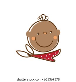 A cute baby smiling hand drawn vector illustration logo icon. Can be used for baby product logo, baby t-shirt print, baby shower celebration greeting, and invitation card.