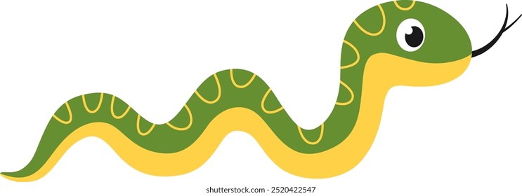 Uma cobra linda. Desenho animado cobra verde rastejando sobre fundo branco.