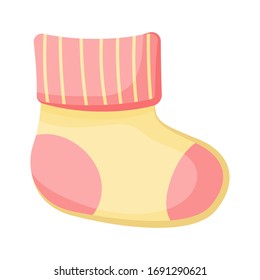 Cute baby sock isolated on white background. Cartoon clothes for the newborn. Vector illustration. Great for children's design: greeting cards, postcards, stickers, banners, posters.