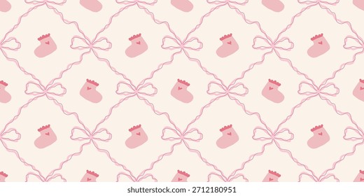 Bonito Baby Socks Padrão sem emenda com arcos. Coquette Nursery Background (em inglês). Perfeito para crianças tecido, papel de embrulho, decoração do chuveiro do bebê, papel de parede
