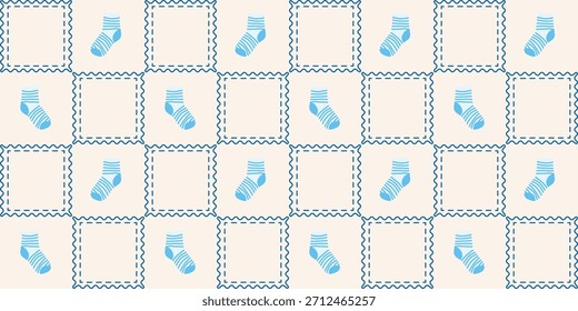 Patrón sin fisuras de calcetines de bebé lindo. Coquette Patchwork Quilt Fondo de vivero para la tela de los niños, papel de embalaje, decoración de la ducha del bebé, y Fondo de pantalla