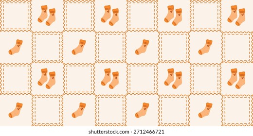Patrón sin fisuras de calcetines de bebé lindo. Coquette Patchwork Quilt Fondo de vivero para la tela de los niños, papel de embalaje, decoración de la ducha del bebé, y Fondo de pantalla