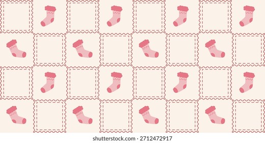 Patrón sin fisuras de calcetines de bebé lindo. Coquette Patchwork Quilt Fondo de vivero para la tela de los niños, papel de embalaje, decoración de la ducha del bebé, y Fondo de pantalla