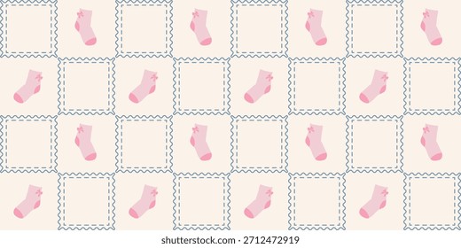 Nette Baby Socken nahtloses Muster. Coquette Patchwork Quilt Kindergarten Hintergrund für Kinder Stoff, Umhüllungspapier, Baby Dusche Dekor, und Tapete