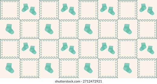 Patrón sin fisuras de calcetines de bebé lindo. Coquette Patchwork Quilt Fondo de vivero para la tela de los niños, papel de embalaje, decoración de la ducha del bebé, y Fondo de pantalla