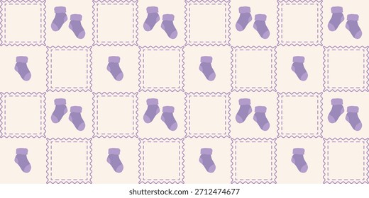 Patrón sin fisuras de calcetines de bebé lindo. Coquette Patchwork Quilt Fondo de vivero para la tela de los niños, papel de embalaje, decoración de la ducha del bebé, y Fondo de pantalla
