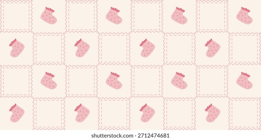 Patrón sin fisuras de calcetines de bebé lindo. Coquette Patchwork Quilt Fondo de vivero para la tela de los niños, papel de embalaje, decoración de la ducha del bebé, y Fondo de pantalla