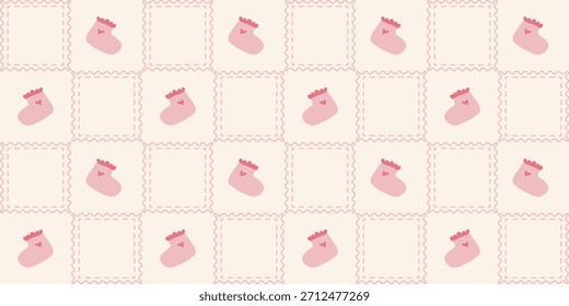 Patrón sin fisuras de calcetines de bebé lindo. Coquette Patchwork Quilt Fondo de vivero para la tela de los niños, papel de embalaje, decoración de la ducha del bebé, y Fondo de pantalla
