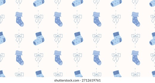Lindo patrón de calcetines de bebé sin fisuras con lazos. Fondo del vivero de Coquette. Perfecto para la tela de los niños, papel de embalaje, decoración de la ducha del bebé, Fondo de pantalla
