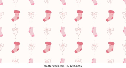 Lindo patrón de calcetines de bebé sin fisuras con lazos. Fondo del vivero de Coquette. Perfecto para la tela de los niños, papel de embalaje, decoración de la ducha del bebé, Fondo de pantalla

