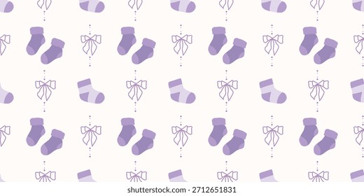 Lindo patrón de calcetines de bebé sin fisuras con lazos. Fondo del vivero de Coquette. Perfecto para la tela de los niños, papel de embalaje, decoración de la ducha del bebé, Fondo de pantalla
